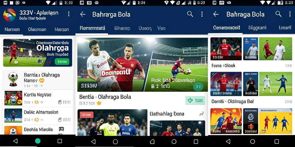Tampilan antarmuka aplikasi 333V menunjukkan berita olahraga bola terkini.
