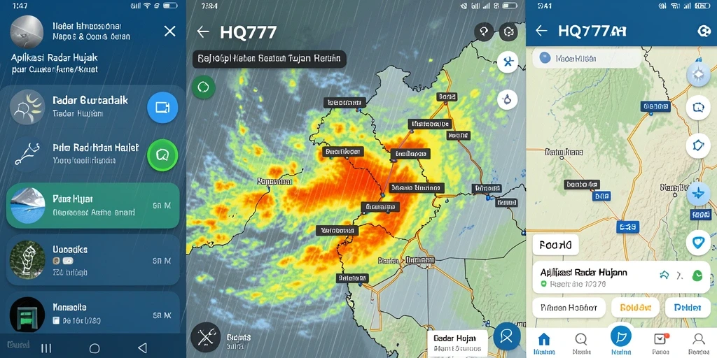 Antarmuka HQ777 yang menunjukkan prediksi dan radar hujan secara real-time.