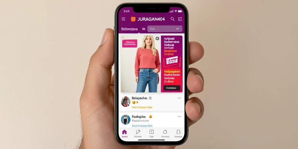 Tampilan antarmuka aplikasi JURAGAN404 dengan fitur belanja fashion yang menarik.