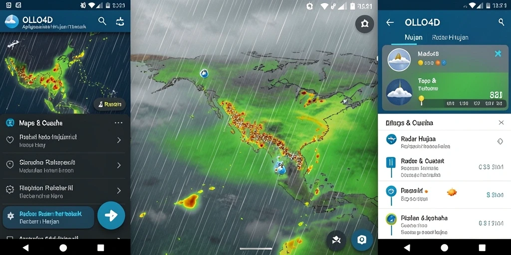 Tampilan antarmuka OLLO4D yang menampilkan radar hujan dan informasi cuaca.