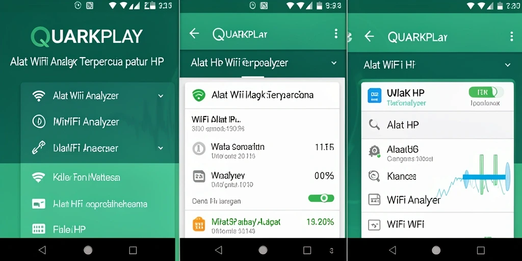 Tampilan antarmuka aplikasi QUARKPLAY WiFi Analyzer yang informatif.
